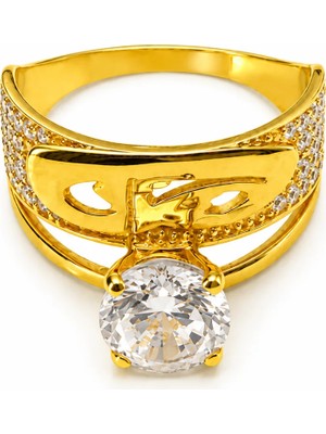 Yazıcılar Kuyumculuk 14 Ayar Kalp Detaylı Golden Love Tektaş Altın Yüzük