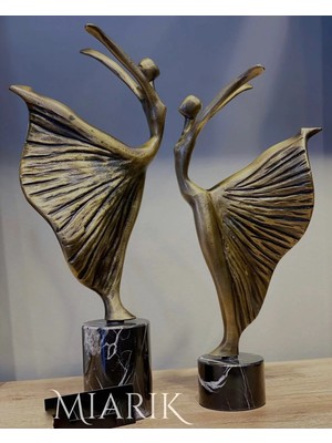 Miarik Design Dekoratif Siyah Mermer Kaideli 2li Eskitme Balerin Dekor