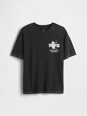Gap Erkek Çocuk Siyah Relaxed Grafik Baskılı T-Shirt