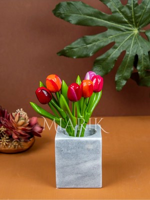 Miarik Design Dekoratif Mermer Kare Diş Fırçalık , Vazo