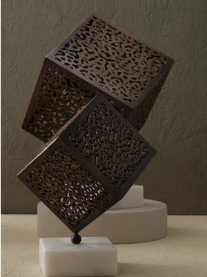 Miarik Design Dekoratif Kübik Lazer Küp Eskitme Altı 2'li Mermer Dekoratif Obje