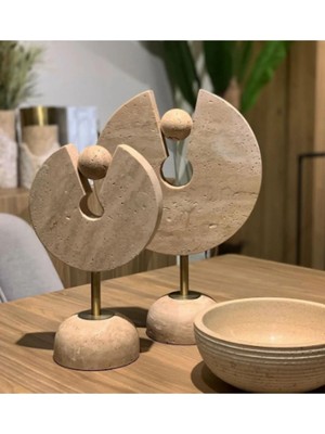 Miarik Design Dekoratif Mermer Obje Yarim Ay Traverten Tek