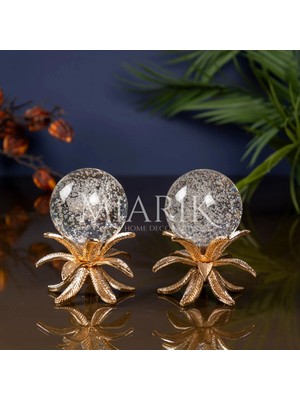 Miarik Design Dekoratif Lotus Yaprak Model 2li Kristal Cam Küre Aksesuar