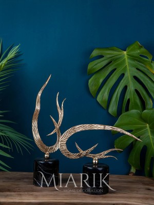 Miarik Design Dekoratif Siyah Mermer Kaideli Gold Ateş Obje