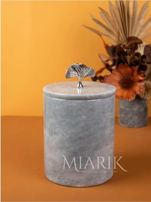Miarik Design Dekoratif Gri Mermer Çöp Kovası Gümüş Zeytın Dalı Detaylı