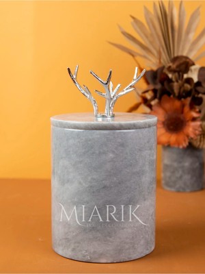 Miarik Design Dekoratif Gri Mermer Çöp Kovası Gümüş Boynuz Detaylı