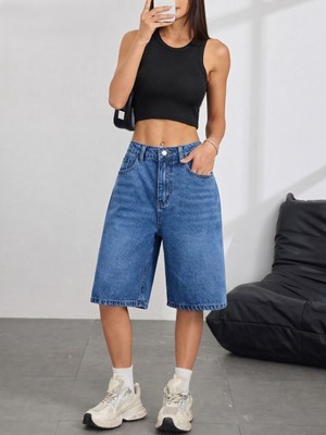 Wkm Kadın Relaxed Fit Asit Yıkama Denim Şort