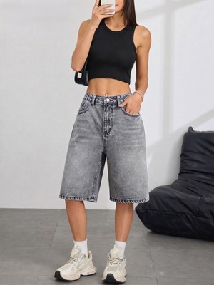 Wkm Kadın Relaxed Fit Asit Yıkama Denim Şort