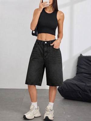 Wkm Kadın Relaxed Fit Asit Yıkama Denim Şort