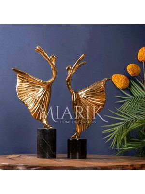Miarik Design Dekoratif Siyah Mermer Kaideli 2li Gold Balerin Dekor