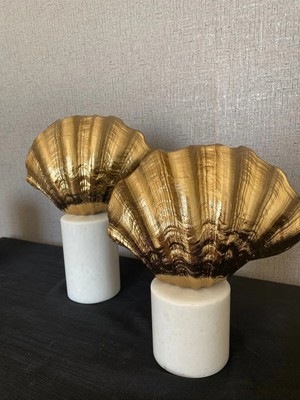 Miarik Design Gold Metal Istiridye Mermer Kaideli 2'li Obje