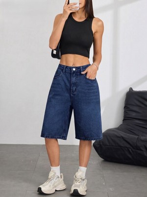 Wkm Kadın Relaxed Fit Asit Yıkama Denim Şort