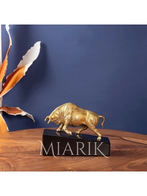 Miarik Design Boğa Dekor Mermer Kaideli Pirinç Obje