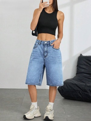 Wkm Kadın Relaxed Fit Asit Yıkama Denim Şort