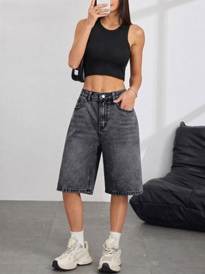Wkm Kadın Relaxed Fit Asit Yıkama Denim Şort