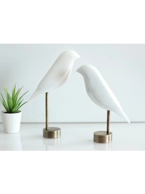 Miarik Design Deoratif 2'li Metal Ayakli Mermer Kuş