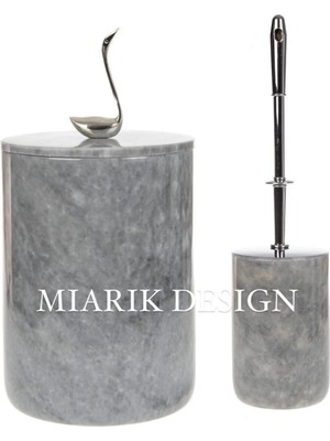 Miarik Design Dekoratif Mermer Çöp Kovası ve Tuvalet Fırçası