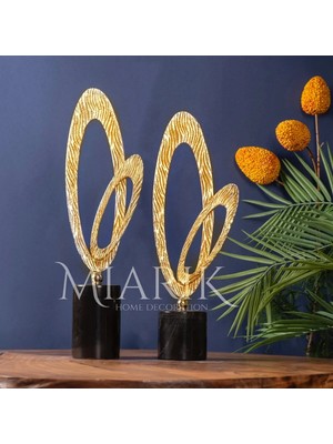 Miarik Design Dekoratif Siyah Mermer Kaideli Gold Kelebek Obje
