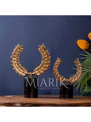 Miarik Design Dekoratif Mermer Kaideli Metal Çelenk Figürlü 2'li Dekoratif Obje Aksesuar