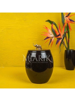 Miarik Design Dekoratif Sıyah Mermer Oval Çöp Kovası