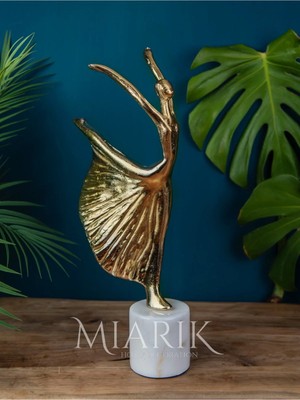 Miarik Design Dekoratif Beyaz Mermer Kaideli Tekli Gold Balerin Dekor