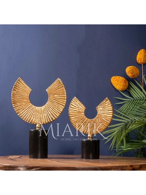 Miarik Design Dekoratif Siyah Mermer Kaideli Gold Yarım Ay Obje