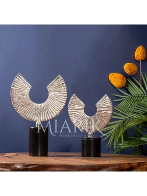 Miarik Design Dekoratif Siyah Mermer Kaideli Gümüş Yarım Ay Obje
