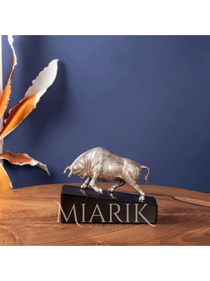 Miarik Design Boğa Dekor Mermer Kaideli Pirinç Obje