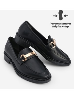 Marjin Kadın Loafer Makosen Casual Tokalı Günlük Ayakkabı Tonyas Siyah