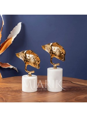 Miarik Design Dekoratif Beyaz Mermer Kaideli 2 Li Gold Mantar Dekor