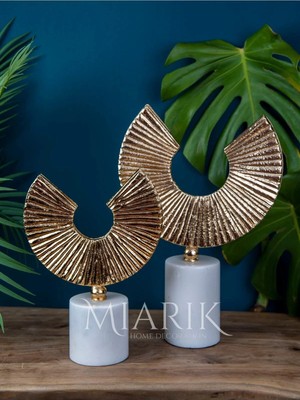 Miarik Design Dekoratif Beyaz Mermer Kaideli Gold Yarım Ay Obje