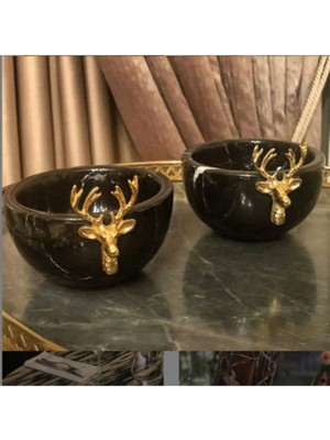 Miarik Design Mermer Siyahsunum Kasesi Gold Geyik Aksesuarlı