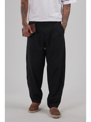 Beli Lastikli Jakarlı Cepli Baggy Siyah Pantolon