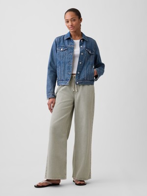 Gap Kadın Gri Mid Rise Pull-On Wide-Leg Jean Pantolon