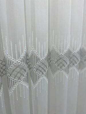 Nivemes Home Nivemeshome Elin 2573 V-105 Gümüş Detay 1/3 Pileli Tül Perde Apm