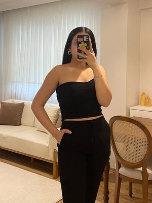 NN Sister Kaşkorse Straplez Crop Bluz