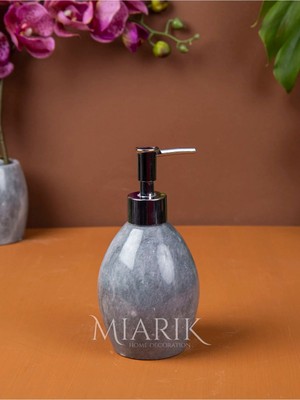 Miarik Design Beyaz Renk Gümüş Detaylı Mermer Oval Sıvı Sabunluk