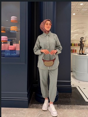 Esra Butik Taş Işlemeli Tensel Kot Tunik Pantolon Takım – Açık Mavi, Su Yeşili & Koyu Mavi