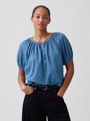 Gap Kadın Mavi Oversized Puff Sleeve Üst