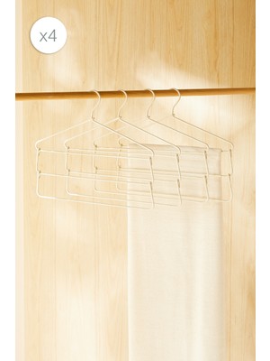 Ocean Home Textile 4'lü 3 Katlı Ekru Renk Kumaş Kaplı Metal Giysi Askısı 42 x 41 x 0.5 cm
