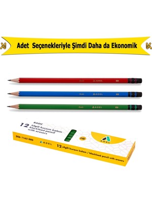 Adel Basic Silgili Köşeli Kurşun Kalem 12 Adet Renkli Seçeneklerle Ekonomik Kullanım