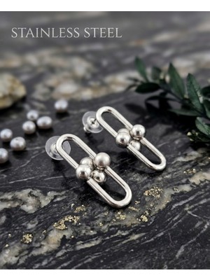 Stainless Steel Gümüş Renk Iç Içe Geçmeli Sallantılı Çelik Küpe