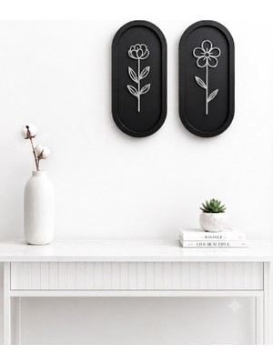Numa Concept Minimalist Çizgisel Çiçek Temalı 2'li Lüks Duvar Dekoru (Mdf & Aynalı Pleksi)