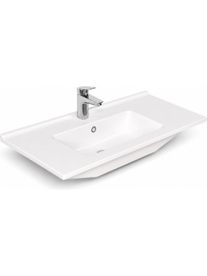 Dura Sees Tezgah Üstü Slim Lavabo 100X46,5 cm Dolap Uyumlu Batarya Delikli Beyaz | 5830