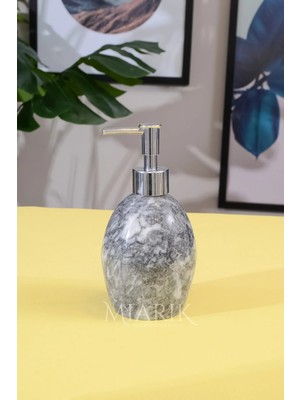 Miarik Design Grı Renk Gümüş Detaylı Mermer Oval Sıvı Sabunluk