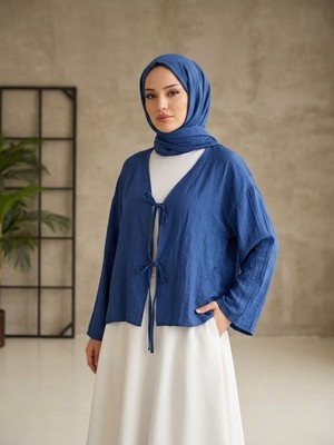 Miostil Ön Bağlamalıtunik-Indigo