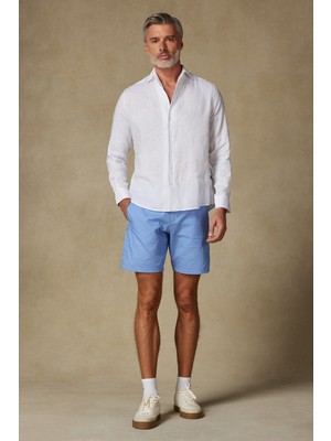 Abbate Sky Poplin Pamuklu Comfort Fit Koyu Mavi Erkek Çizgili Şort