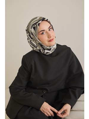 Silk Home Twill Ipek Eşarp Bohem Atlas Desen Gümüş 90X90