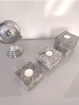 Miarik Design Gri Mermer Kare Mumluk Seti 3 Lü