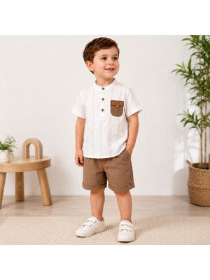 Tucan Kids Erkek Çocuk Yazlık %100 Pamuk Çizgili Gömlek ve Şort Takımı 2'li Takım 2-3-4-5-6 Yaş